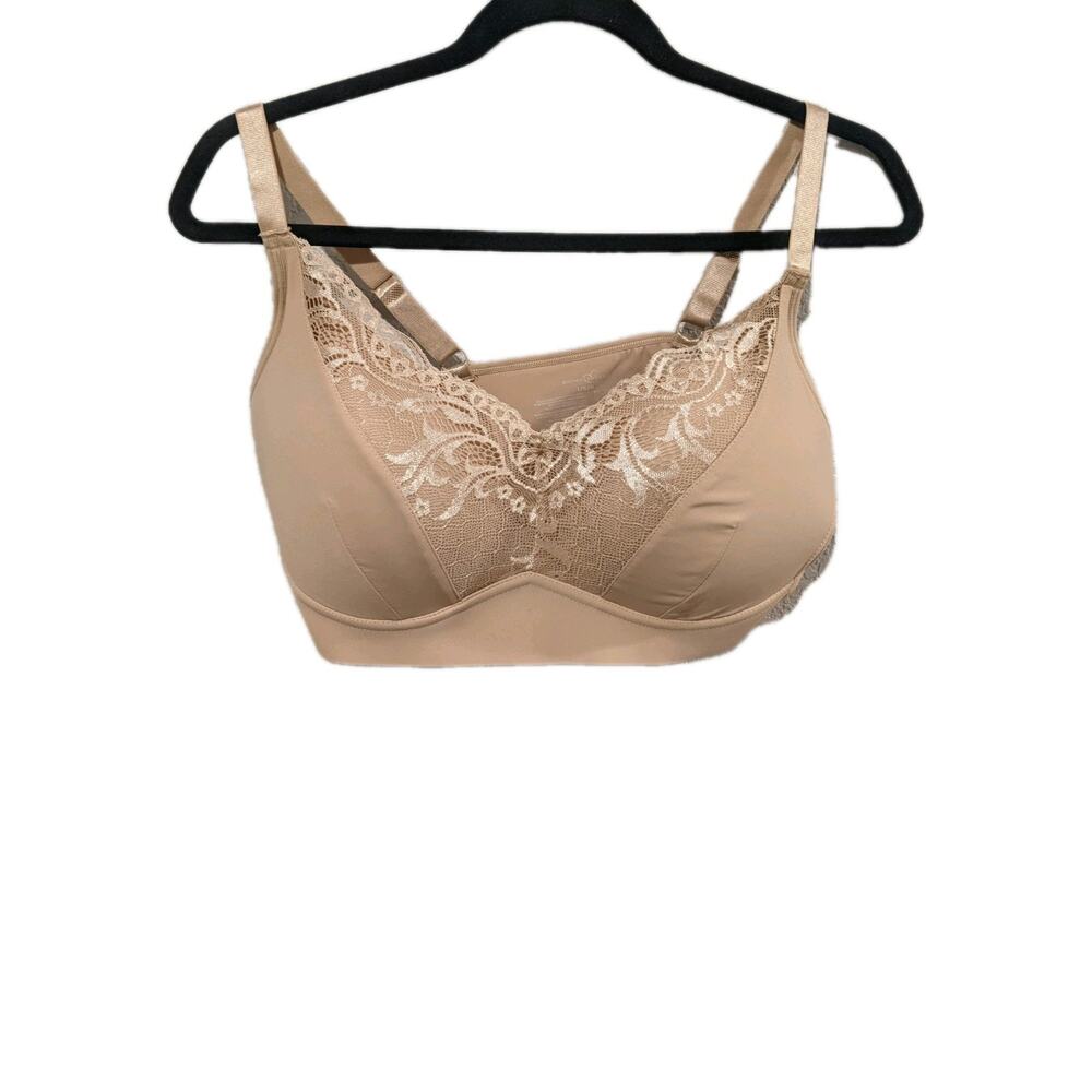 Rhonda Shear Women's Two-Tone Lace Molded Cup Bra Beige Large NWOT